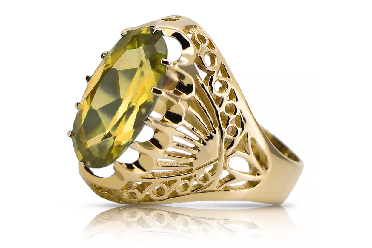 Ring Vintage Schmuck Gelber Peridot 14 Karat Gelbgold vrc020y
